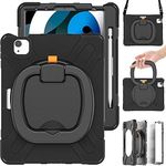 iPad Air 5/4th Generation Case 10.9 inch (2022/2020),Heavy Sturdy Shockproof Kids Case,Rotating Stand/Pencil Holder/Carrying Strap for iPad Pro 11(2022/2021/2020/2018) (Black)