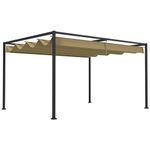 Outsunny 3 x 2m Metal Outdoor Pergola with Retractable Roof, Outdoor Gazebo Canopy Shelter with Drainage Holes for Garden, Patio, Lawn, Khaki