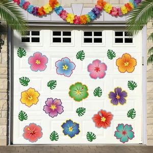 JarThenaAMCS 24Pcs Luau Hibiscus Floral Garage Door Magnets Hawaiian Flower Palm Leaf Magnetic Refrigerator Stickers for Summer Tropical Home Party Decoration