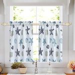 oremila Tier Curtains for Kitchen Windows Starfish café Curtains, 1 Pair 27" x 24" Multi-Color Seashell Conch Printed Half Window Curtain Set for Bathroom Rod Pocket, Blue