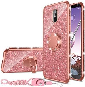 LG Stylo 4 Case, Glitter Luxury Sparkles Cute TPU Silicone Phone Case for Women Girls with Kickstand, Bling Diamond Rhinestone Ring Stand Slim Case for LG Stylo 4 (Rose Gold)