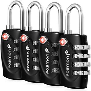 Fosmon TSA Accepted Luggage Locks (4 Pack), Resettable Multi-Use 4 Digit Combination Padlock 10,000+ Codes with Zinc Alloy Shackle, Ideal for Travel Bag, Suitcase, Locker, Backpack, Briefcase - Black