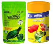 Taiyo Pluss Discovery® Premium Turtle Food - 100 g Pouch + 15gm Whole Shrimp Free | 3 in 1 Daily Nutrition Sticks with Spirulina, White Fish and Add on Treats Like Whole Shrimps