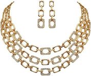 S SUSANN Gold Statement Necklace Costume Jewelry Sets for Women,Aesthetic collar Necklace and Earring Sets Fashion Accessories for Bridal Party, 16 IN, Metal, Rhinestone