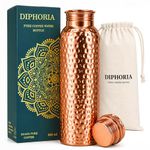 DIPHORIA 100% Pure Copper Water Bottle – 950ml / 32oz – Leak Proof Ayurvedic Drinking Bottle for Daily Hydration – BPA Free – Handcrafted Copper Bottle (Dotted)