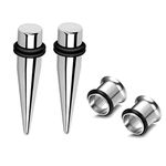 HEKEUOR 9mm Steel Ear Stretching Kit 2 Steel Tapers 2 Steel Tunnels Size Between 0g(8mm) and 00g(10mm), Stainless Steel, Silicone