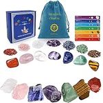 Healing Crystal for Beginners 7 Chakra Crystal Set,23 Pcs Healing Crystal Wiccan Reiki Gift,4 Types of Gemstones,Hexagonal Tumbled Stone,Natural Gemstones,Raw Stones,Crystal Gravel with Instruction