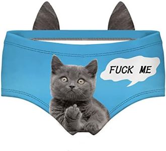 Women's Flirty Sexy Funny Naughty 3D Printed Animal Tail Underwears Briefs Gifts With Cute Ears (XL, EDNK021G-XL)