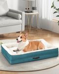 Orthopedic Dog Bed Large, Waterproof Pet Sofa Bed with Non-Slip Bottom and Four-Sided Bolster Cushion, Egg Foam Dog Couch with Removable Washable Cover, Blue Large Dog Beds