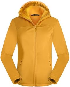 ATLASLAVA Women's Lightweight Softshell Jacket, Fleece Lined Hooded Windproof Coat Warm Jacket for Outdoor Running Travel Hiking TURMERIC-M