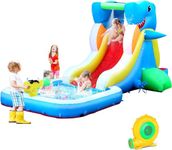 Inflatable Shark Water Slide for Kids Backyard, Toddler Bounce House, Blow Up Bouncer with Air Blower, Splash Zone, Climbing Wall, Shark Shower Sprays, Water Cannon for Party Gift (Shark Water Slide)