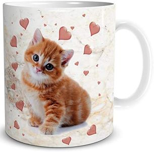 TRIOSK Taza de gato divertido con diseño de gatos corazones regalo para amantes de los gatos, mujeres, novia, mamá, abuela, colega, cerámica, 300 ml