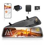 WOLFBOX G840S 12" 4K Mirror Dash Cam Backup Camera, 2160P Full HD Smart Rearview Mirror for Cars & Trucks, Front and Rear View Dual Cameras, Night Vision, Parking Assistance, Included 32GB Card & GPS