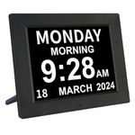 [2024 Newest] Digital Day Calendar Clock 3 Medicine Reminders Extra Large 8 Inch Non-Abbreviated Day Date Month Dementia Senior Clocks for Eldarly Memory Loss Vision Impaired Clock