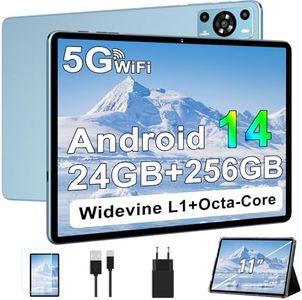 ZIOVO Tablette 11 Pouces Tablette Android 14,24Go RAM+256Go ROM/TF 1To, Octa-Core 2.0GHz,5G WiFi/8000mAh/13+5MP/GMS Certified/Couvercle Métallique/Widevine L1，Tablette Tactile -Bleu