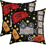 Movie Theater Square Cushion Covers Set of 2 Movie Action Family Time Pillow Covers Home Decor Cinema Poster Film Reversible Throw Pillow Covers for Kids Old Fashion Home Decor 18 x 18-Inch