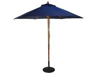 BrackenStyle Wooden Garden Parasol – Pully Operated and Machine Washable Garden Umbrella – 11 Colours - 15kg Black Concrete Base Included (Navy Blue)