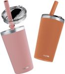 CUPKIN Toddler Tumblers - The Original 12 oz Stackable Stainless Steel Cups - Set of 2 Powder Coated Insulated Kids Water Bottle Alternative + BPA Free Lids + Reusable Silicone Straws (Rust + Salmon)