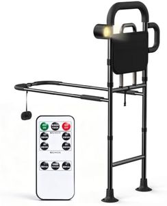 Bed Rails for Elderly Adults Safety with Remote Control Light - Height Adjustable Bed Assist Rail for Seniors, Stable Bedside Handle with Non-Slip Grip & Pocket, Fits King Queen Full Twin Bed