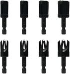 Wood Plug Cutters, 4 pcs Straight Wood Plug Cutters & 4 pcs Tapered Plug Cutters Set with 1/4 Hex Shank, Taper Cutting Tool Cork Drill Bit Knifes in 4 Sizes 1/4", 5/16", 3/8", and 1/2" Black