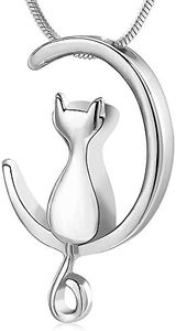 Minicremation Cat Cremation Jewelry Urn Necklace for Ashes for Pet Memorial Ash Jewelry Keepsake Cute Cat Urn Pendants for Animal Ashes Necklace Memorial Jewellery, Stainless Steel, not