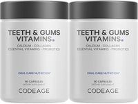 Codeage Teeth & Gums Vitamins + Oral Probiotics Supplement for Mouth - Whole Food Calcium, Collagen, Potassium, Vitamin C, D3, K2, Zinc – Oral Care & Dental Multivitamin Supplements - 2 Pack