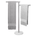 KES Bathroom Towel Rack Swivel Towel Holder Stand, Freestanding Towel Bar 2-Arm Rustproof Towel Holder with Round Marble Base, SUS304 Stainless Steel Brushed Finish, BTH219S2-2