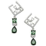 ZENEME Rhodium-Plated American Diamond Studded Square & Teardrop Shaped Contemporary Drop Earrings For Girls and Women (Green)