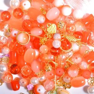 120g Random Glass Beads Kit for Jewelry Making, 6-10mm Round Crystal Glass Beads for Bracelet Making (Deep Orange)