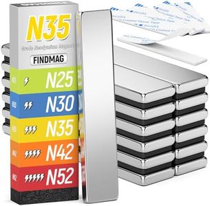 FINDMAG 12Pack Rare Earth Neodymium Magnets, 60x10x3mm Strong Magnets Heavy Duty Bar Magnets with Double-Sided Adhesive, Powerful Bar Magnets for Fridge, Garage, Kitchen (N35)