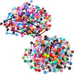 Jadive 200 Pieces Mix Tongue Rings Set Acrylic Bar Stainless Steel Bar Tongue Rings 14G 16 mm Straight Barbell Tongue Rings women Nipple Ring tongue piercing jewelry, Assorted Colors, stainless steel