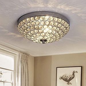 Depuley Modern Flush Mount Crystal Ceiling Light, 2-Light Ceiling Lamp Close to Ceiling Light Fixtures for Bedroom, Entryway, Foyer, Hallway, Dining Room, Chrome Finish Bowl Shape Shade E14 Base