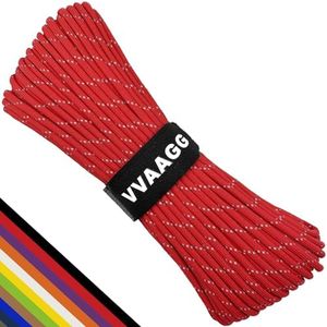 VVAAGG Reflective Paracord Rope 100FT, 7 Strand Nylon para Cord Lanyard Utility 550 Parachute Cord, 4mm Thin Tent Rope for Outdoor Camping Hiking (Red)