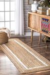 HOUSINE® Handmade Natural Jute Cotton Natural Fibers Floor/Door Mat Rug Furnish Décor Striped Rectangular Design Carpet for Bedroom Living Room (WDesign, 2 feet x 8 feet - Runner)