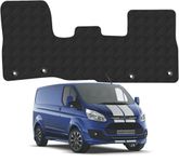 Carsio Rubber Van/Cab Mats For Ford Transit Custom Manual 2013 to 2024 Tailored Fit Floor Mat Set Complete Accessory Black Custom Fitted - All Weather & Heavy Duty, Anti-Slip Backing with Clips