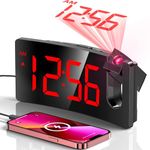 Projection Alarm Clock, Digital Clock with 180° Rotatable Projector, 3-Level Brightness Dimmer, Clear LED Display, USB Charger, Progressive Volume, 9mins Snooze,12/24H, Digital Alarm Clock for Bedroom