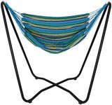 Sunnydaze Hanging Hammock Chair with Space-Saving Stand for Indoor or Outdoor Use - 330-Pound Capacity - Ocean Breeze