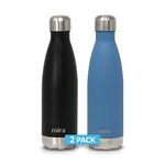 MIRA 2 Pack 17 Oz Cola Shaped Insulated Stainless Steel Water Bottle - Double Walled Vacuum Insulated Thermo Flask - Metal Sports Bottle - Black & Hawaiian Blue