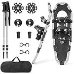 COSTWAY Snow Shoes for Men Women Youth Kids, 21/25/30 Inches Aluminum Terrain Snowshoes with Anti-Shock Trekking Poles and Carrying Bag, Mountain Equipment Hiking on Snow (21 Inches, Silver)