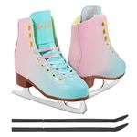 LIKU Ice Skates for Girl and Women,Indoor/Outdoor Lace-Up Fun Figure Skate for Kid Adult (Pink&Blue, 7-8)