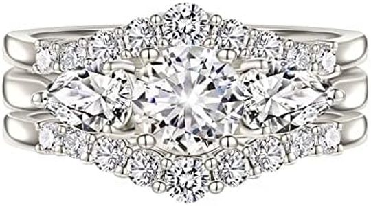Wuziwen 1 Carat Wedding Ring Set for Women 3Pcs Engagement Rings CZ 925 Sterling Silver Size 7