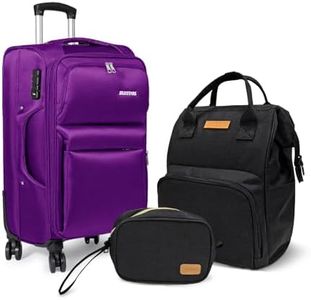 JELLYSTARS Updated 20 inch Carry on Spinner Luggage with Wheels Boarding Softside Travel Suit Case Soft Suitcases with Buit-In TSA Lock(Purple)