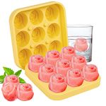 Ice Cube Tray, Mamowla Silicone Ice Cube Trays with Lid 9 Cavity Rose Flower Shape Ice Cube Moulds for Freezer,Baby Food,Water,Whiskey, Cocktail and Other Drink(Yellow)