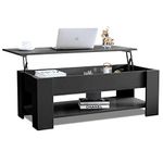 Blisswood Coffee Table With Storage, Lift Top Coffee Table For Living Room, Wooden Black Coffee Table With 1 Shelf Large Hidden Storage Lift-Top Sofa End Tea Tables, Black 120x60x(49.5-62.5) H cm