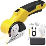 Cordless Electric Cardboard Cutter – Rechargeable Rotary Scissors for Cardboard/Fabric/Carpet/Leather, Heavy-Duty Box Cutter with Safety Lock, 2 Blades, Storage Case & Gloves for Craft, Shipping & DIY