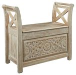 Signature Design by Ashley - Fossil Ridge Accent Bench - Carved Floral Pattern - Antique White