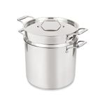 All-Clad Simply Strain Stainless Steel Stockpot, Multipot with Insert & Lid, 16 Quart Induction Oven Broiler Safe 600F, Strainer, Pasta Strainer with Handle, Steamer Pot, Pots and Pans, Silver