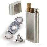 Perfect Pregame Cigar Flask Gift Set - 2 Cigar Holder and 2 Oz Stainless Steel Flask Combo - Includes Cigar Cutter and Funnel - Great Groomsmen Flask