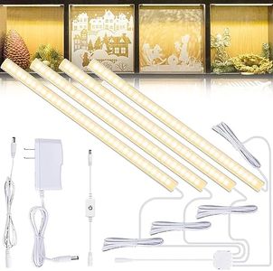 JUSJUBR 4PCS x 12inch Display Cabinet Lights Warm White, Dimmable LED Shelf Lighting with Memory Function, Bookshelf Lighting, LED Lights for Display Case/Pantry/Closet/Safe, 3000K