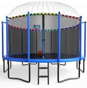 YORIN Tranpoline 10 FT Tranpoline for Kids Adults, No-Gap Design Tranpoline w/Basketball Hoop, Widened Ladder, Waterproof Lights, Heavy Duty Recreational Tranpoline-ASTM Approved